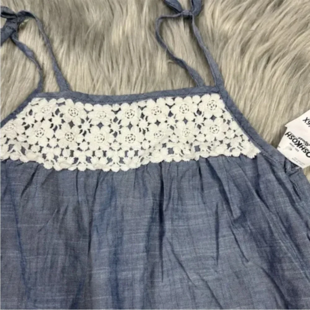 Oshkosh Bgosh Girls Chambray Blue White Romper Size 6/6X